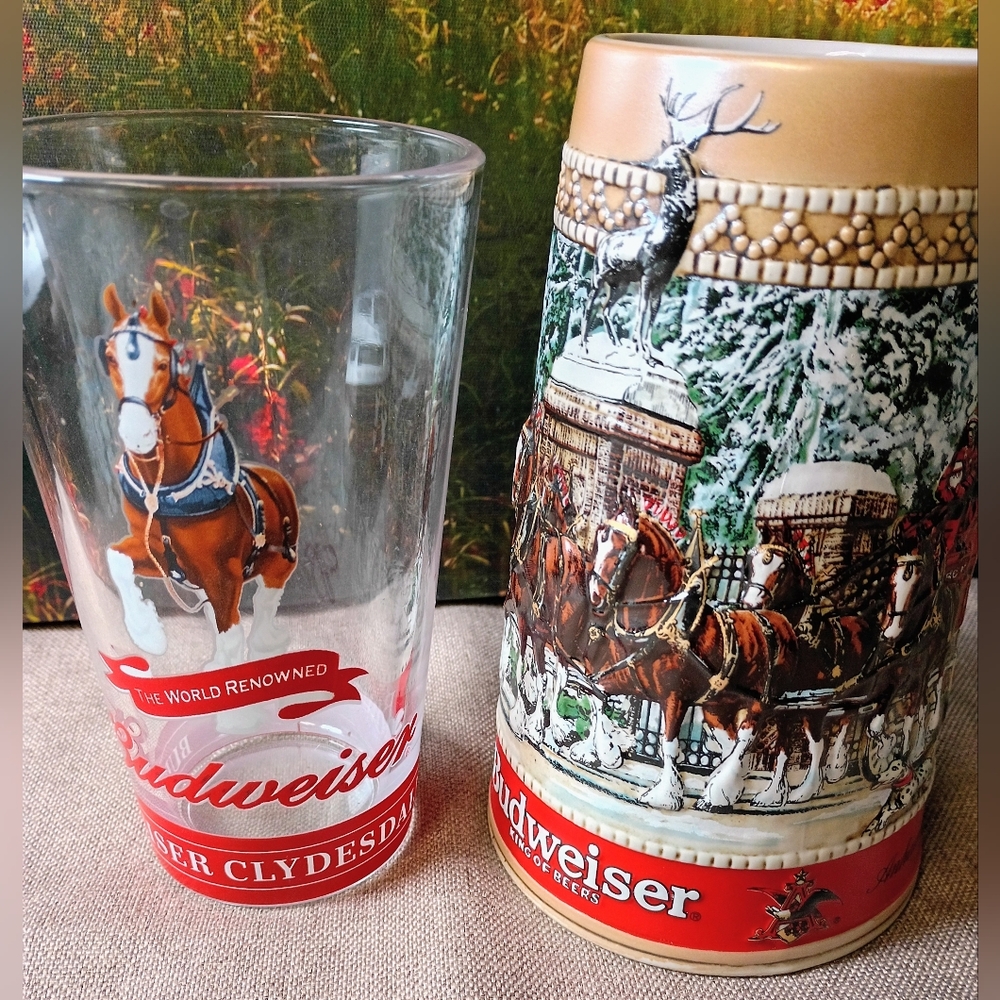Budweiser King of Beers Clydesdale Horses Drinking Glass & Stein Anheuser Busch